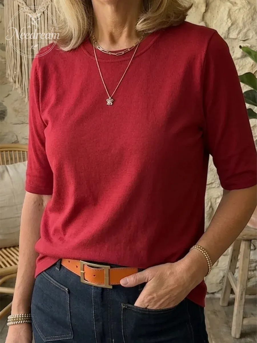 Women's Cozy Minimalist Half-sleeve 100% Cotton T-shirt