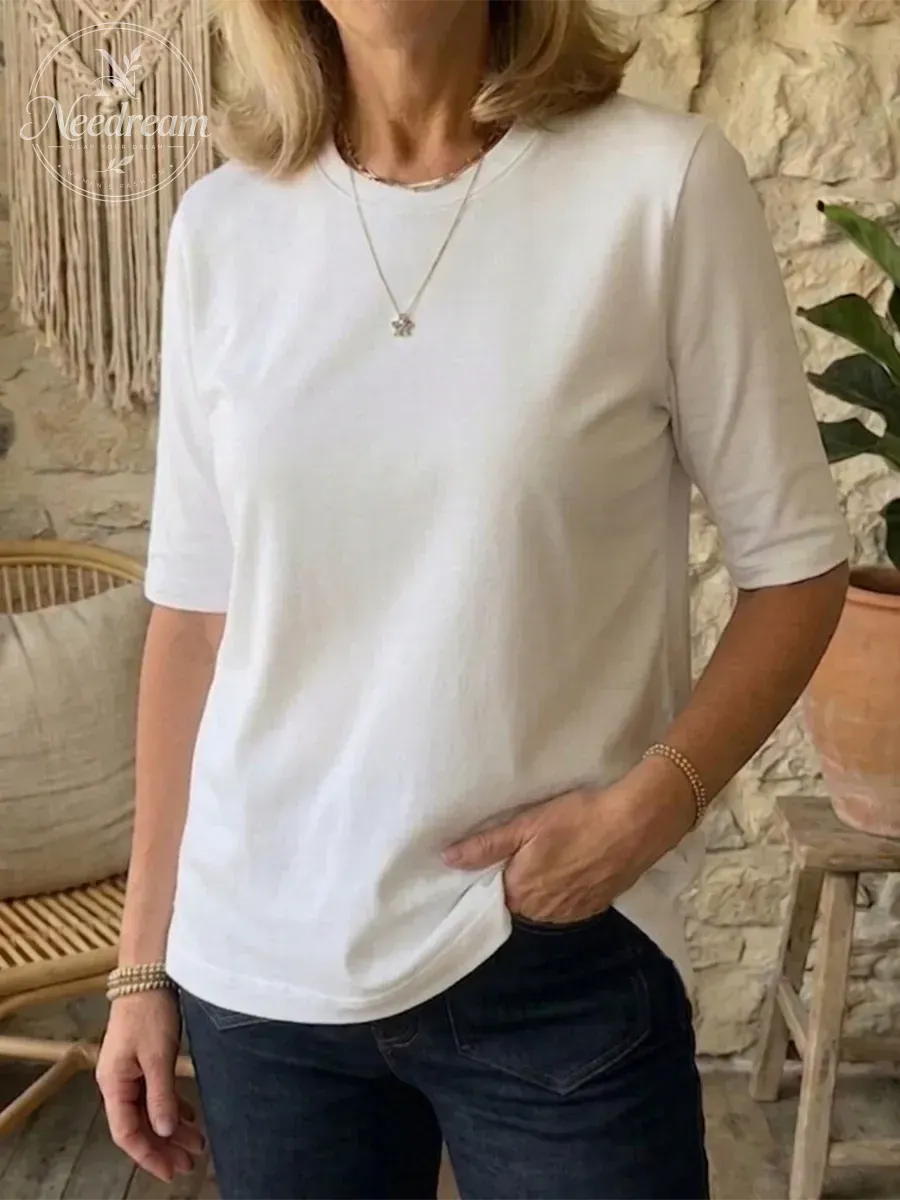 Women's Cozy Minimalist Half-sleeve 100% Cotton T-shirt