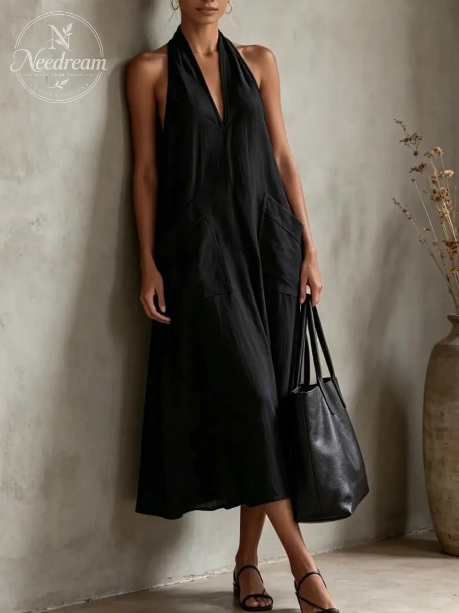 Women'S Fashion Halter V-Neck Dress