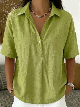 Women’s Cotton Linen Polo Shirt – Casual Short Sleeve Summer Top