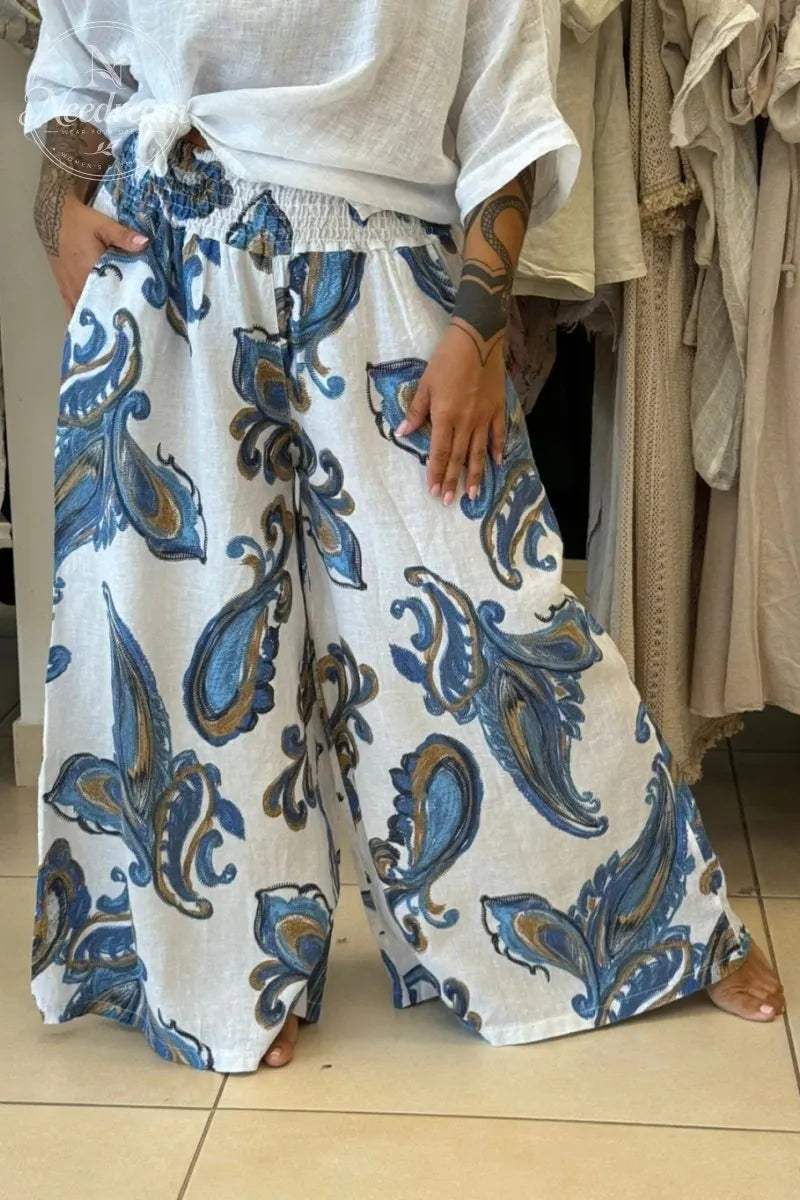 Bulgarian Printed Linen Wide-leg Pants