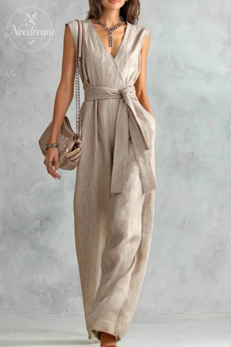 V-Neck Lace-Up Jumpsuit