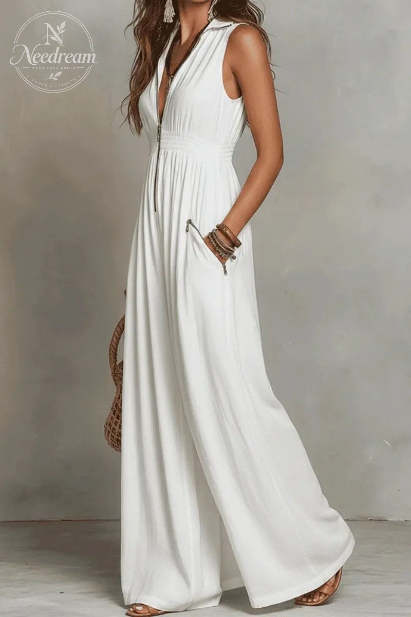 White Zip-Front Bohemian Maxi Dress