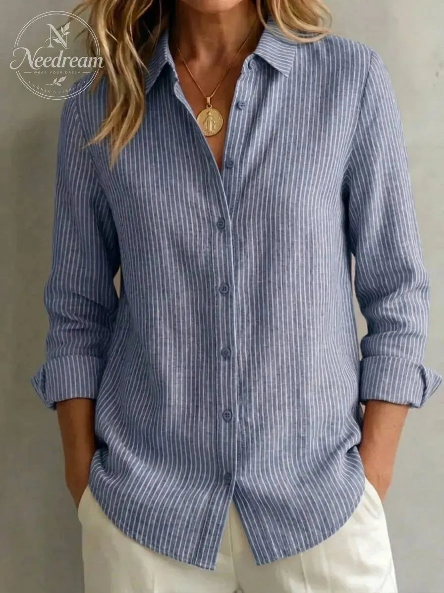2026 New Women's Linen Cotton Casual Loose Stripe Shirt-Buy 2 Get Free Shipping