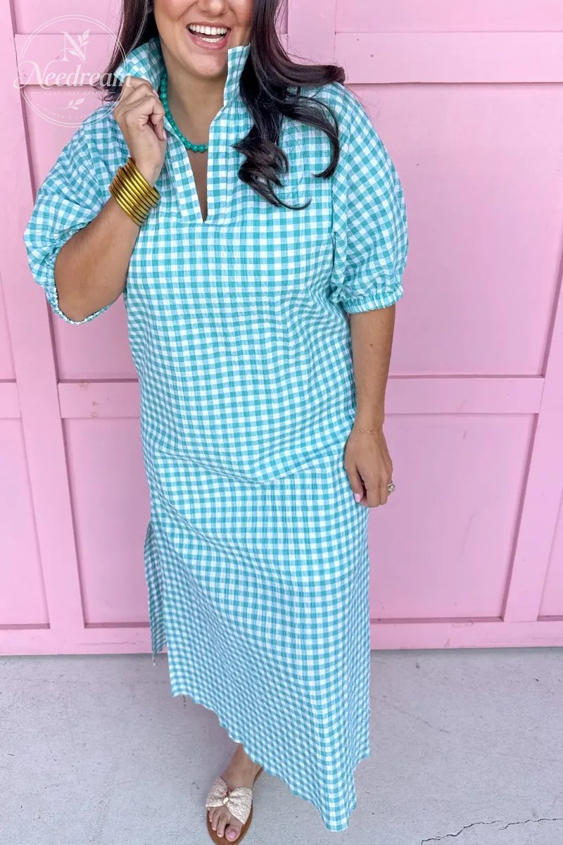Blakely Dress - Aqua Seer Gingham