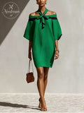 Women’S Orange Off-Shoulder Mini Dress With Black Bow Neck Detail