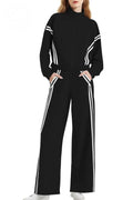 Zippered Tracksuit With Color-blocked Striped Wide-leg Pants