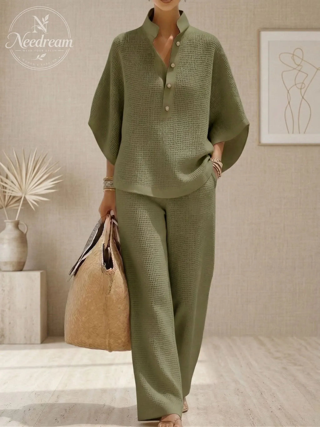 Plus Size Friendly Women's Waffle Two-Piece Set
