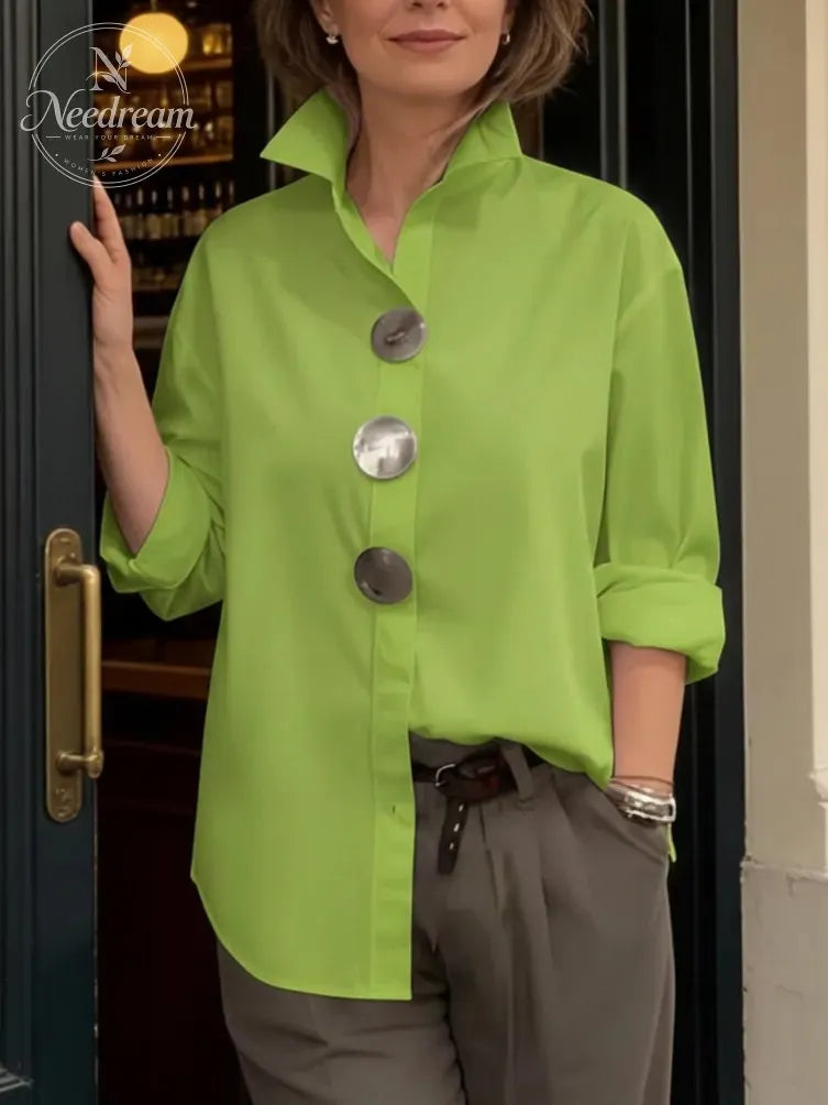 Elegant Stand-collar Metal Buttons Blouse