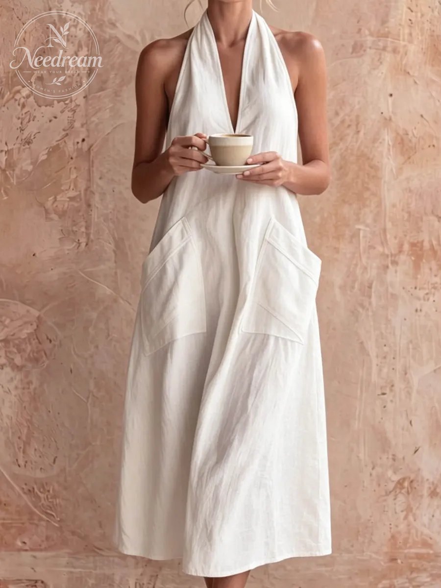 Women'S Fashion Halter V-Neck Dress