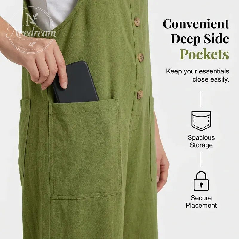 👖 LIMITED TIME 50% OFF! 🌿 Women's Casual Loose Fit Overalls – Button Front, Deep Pockets, Relaxed Style 🍃