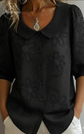 Women's Loose-Fit, Casual, Retro-Style Shirt With Button Details, Floral Embroidery, And Mid-Length Sleeves