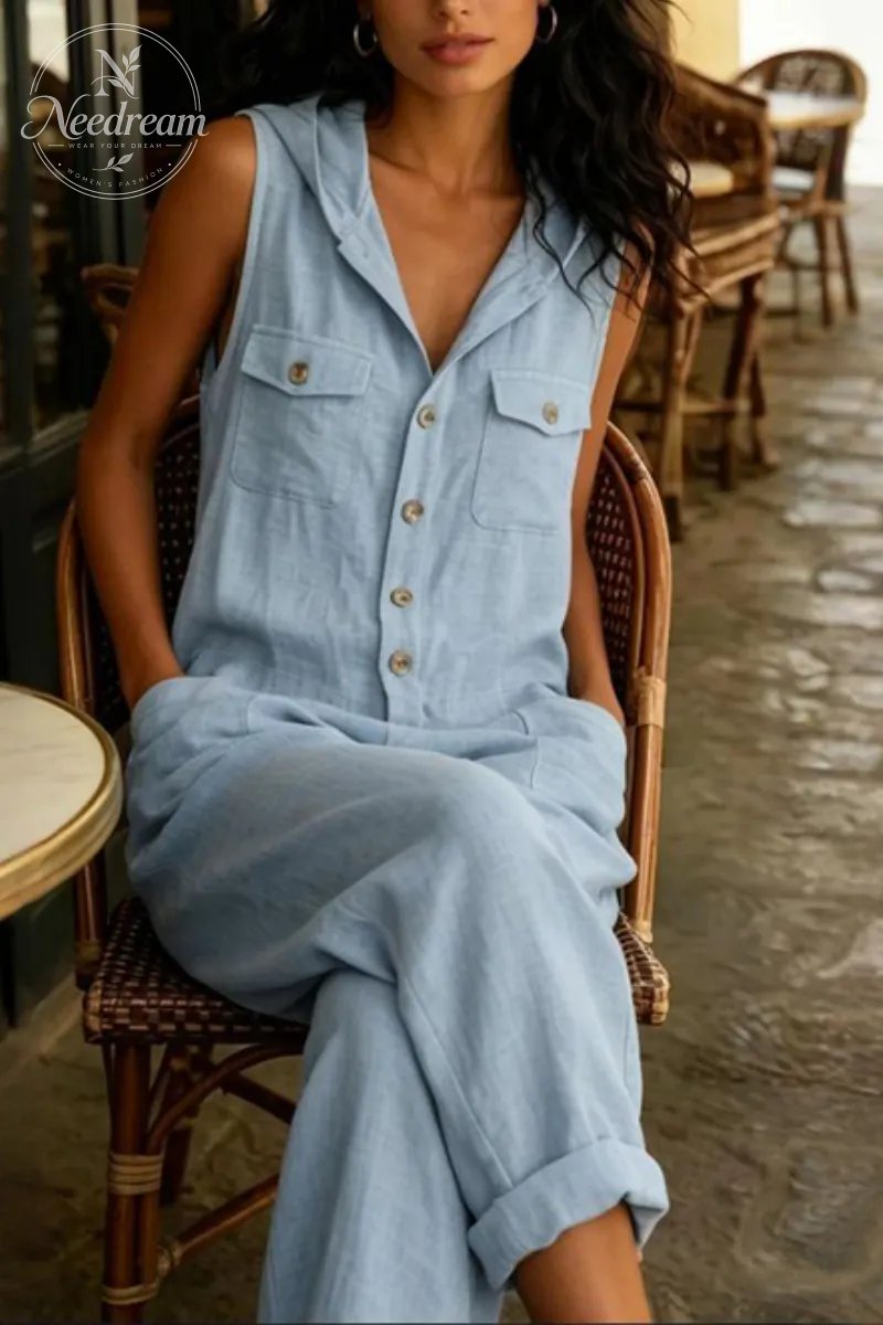 Casual Linen Sleeveless Women'S Hoodie
