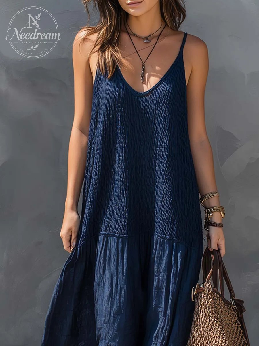 Bohemian Patchwork Cotton Linen Maxi Dress