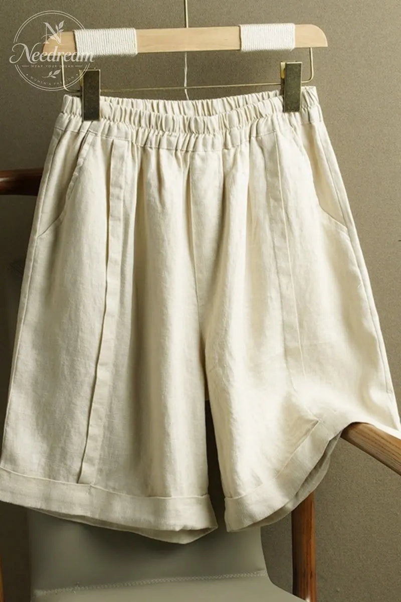 High-Waisted, Straight-Leg Cotton And Linen Shorts