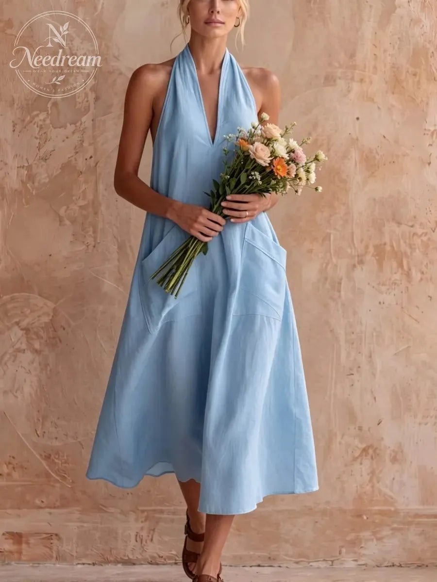 Women'S Fashion Halter V-Neck Dress