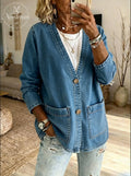 Women'S Classic Denim Jacket With Pocket Design