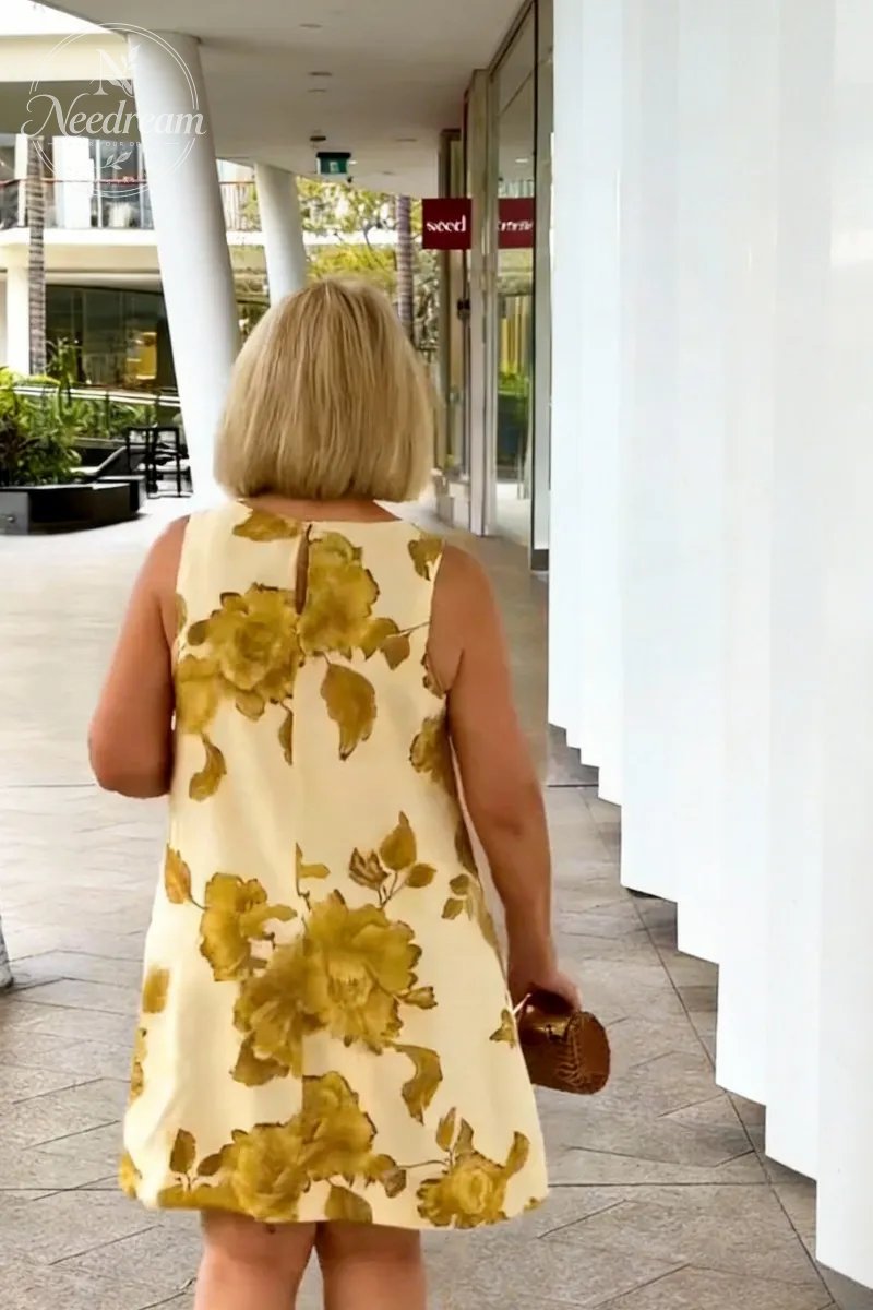 Sleeveless Linen BlendButton Detail Mini Dress