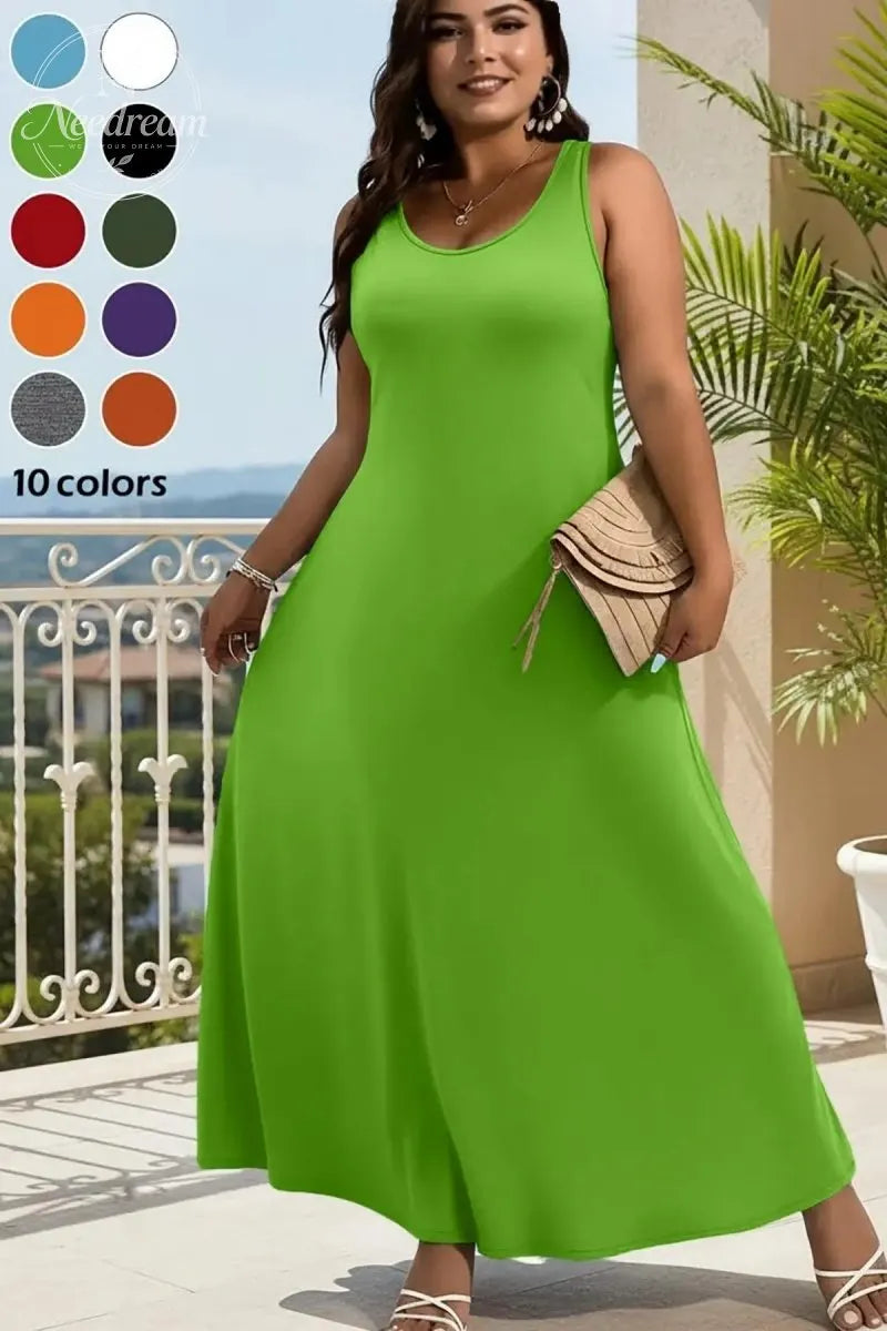 Elegant Plus Size Women's Solid Color Sleeveless Vest Dress, Vacation Style Slimming Bodycon Dress