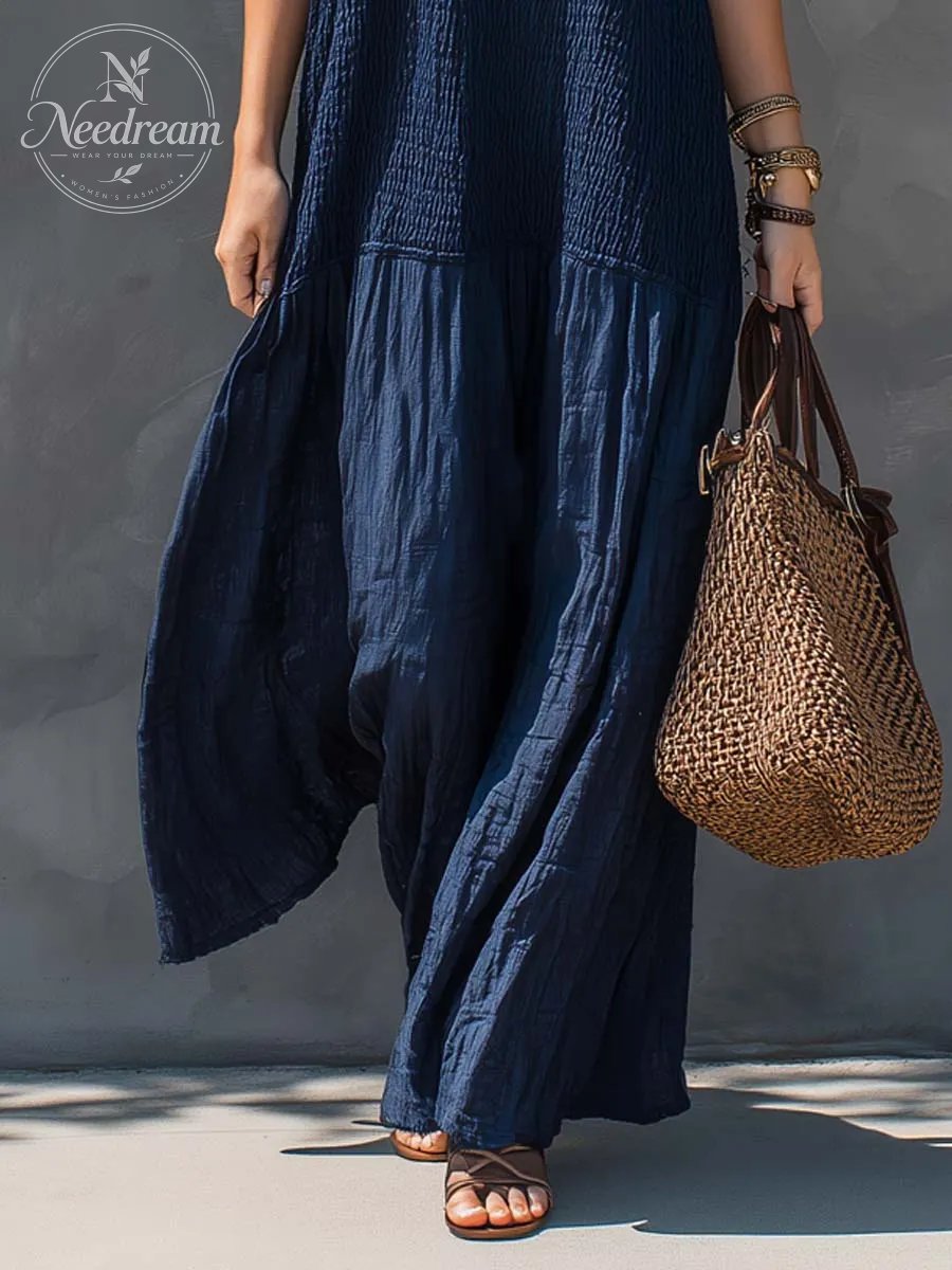 Bohemian Patchwork Cotton Linen Maxi Dress