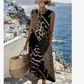 Patchwork Leopard Print Sleeveless Long Dress