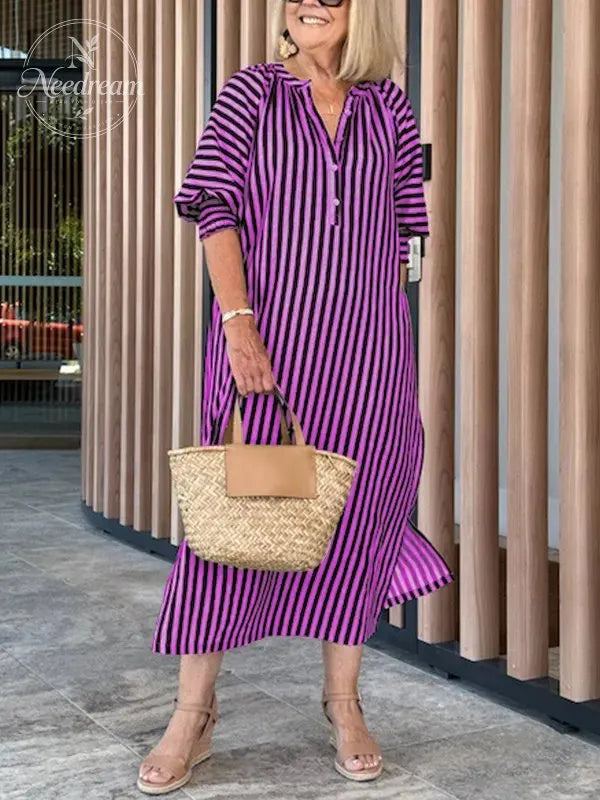 New🔥 Striped Buttoned Vacation Dress