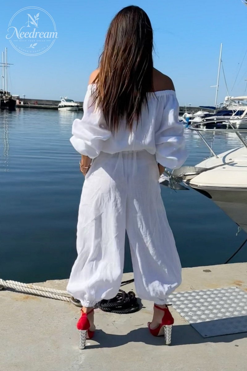 Off-Shoulder Linen Jumpsuit