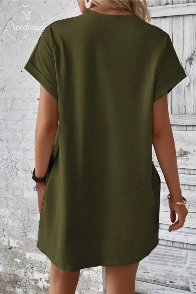 Casual Minimalist Round Neck Roll Up Sleeve Dress