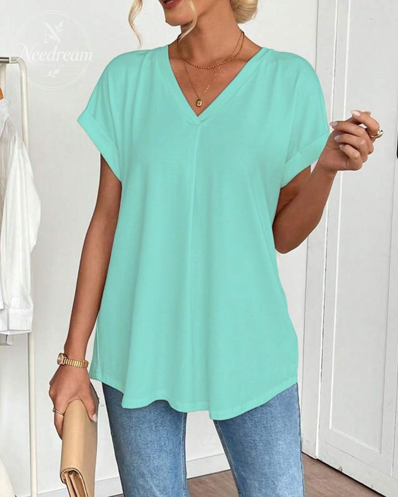 Flowy V-Neck Top With Pleats At The Back