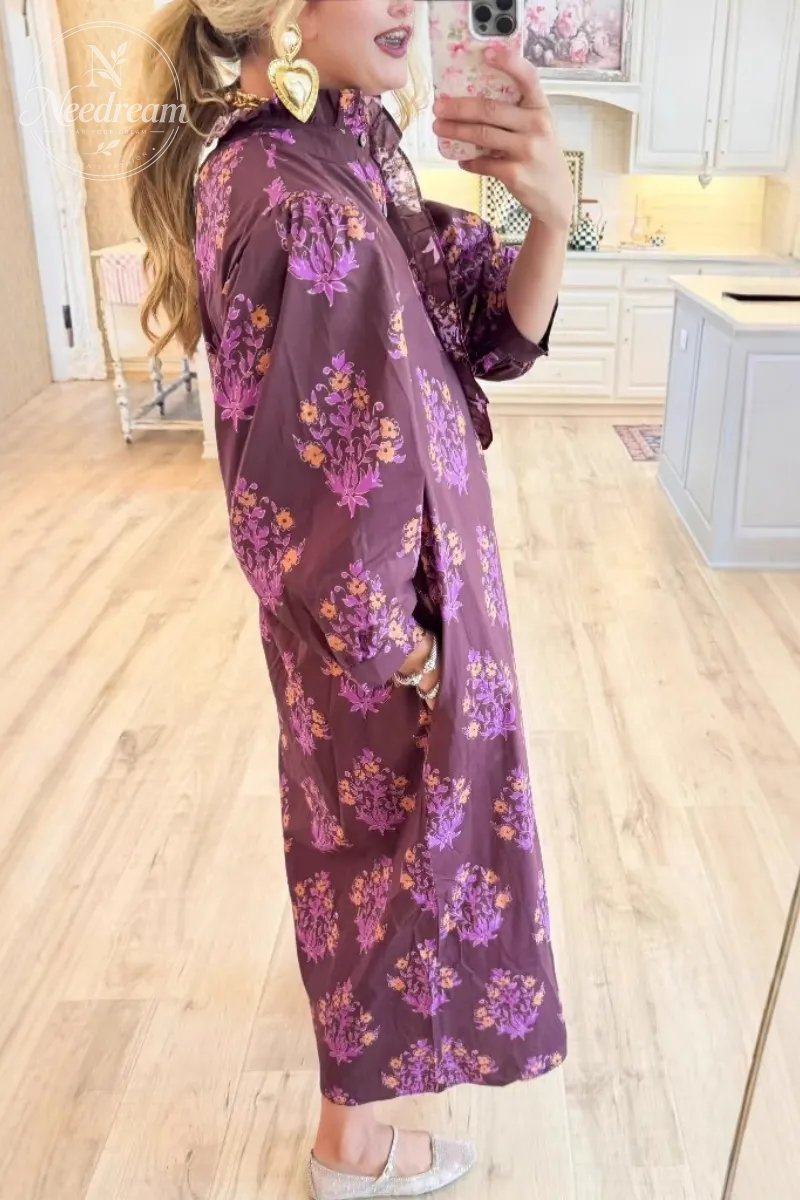 Botanical 3/4 Sleeve Midi Dress