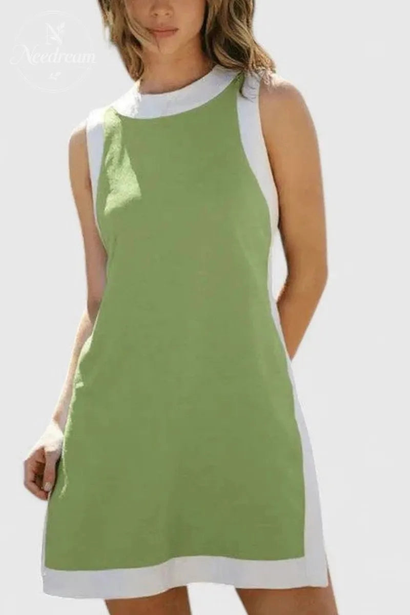 Women's Casual Two Piece Sets Color Block Crewneck Sleeveless Pullover Tops Matching Shorts With Pockets
