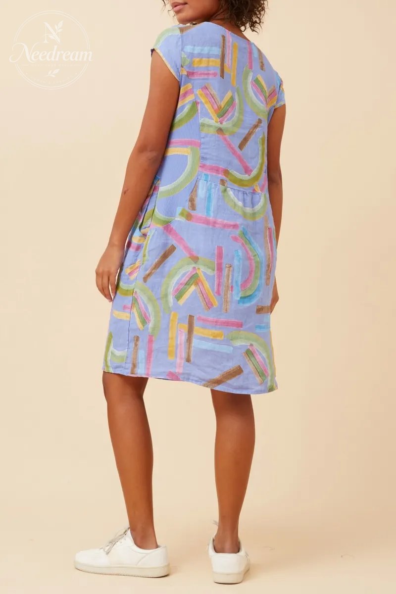 Sisley Abstract Print Linen Dress