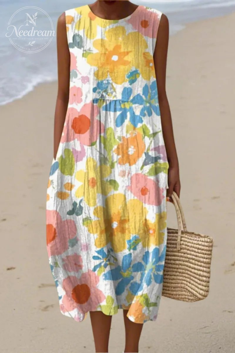 Pastel Floral Print Midi Dress