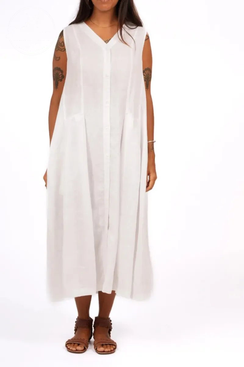 Through French Linen V-Neck Dress