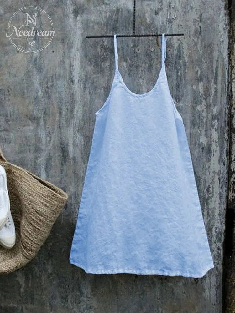 Ladies Cotton Loose Casual Sleeveless Round Neck Cami Top