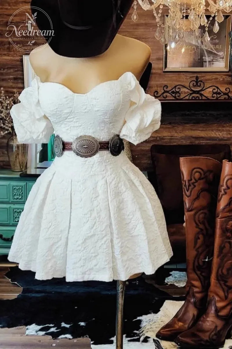 Off-the-shoulder Jacquard Mini Dress