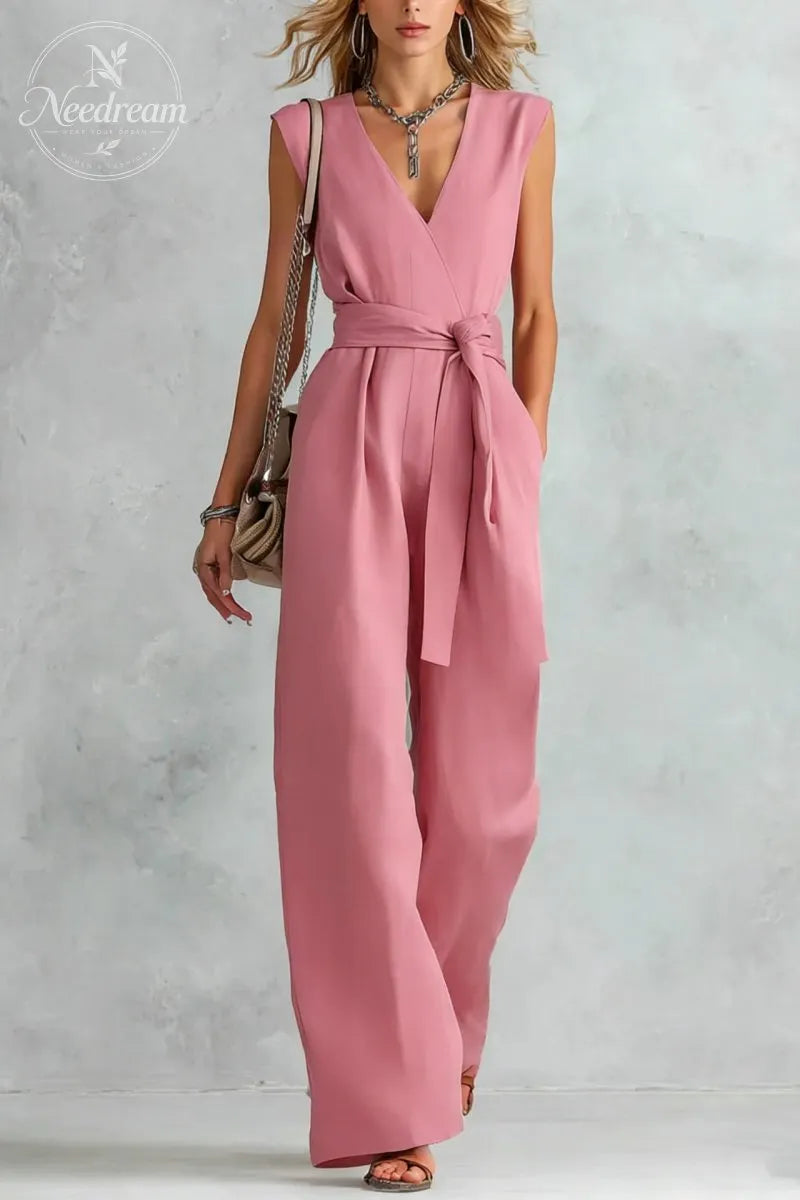 V-Neck Lace-Up Jumpsuit
