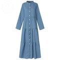Women's Casual Long-Sleeved Single-Breasted Denim Maxi Dress