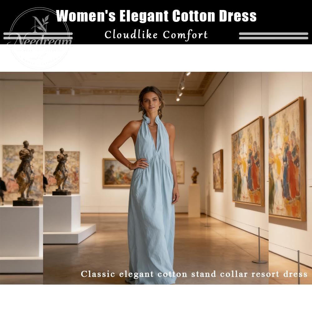 2026 Minimalist Halter Neck Maxi Dress | Casual Loose Fit Summer Dress with Pockets for Women