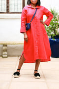 Women's Elegant A-Line Dress with Three-Quarter Sleeves & Practical Pockets