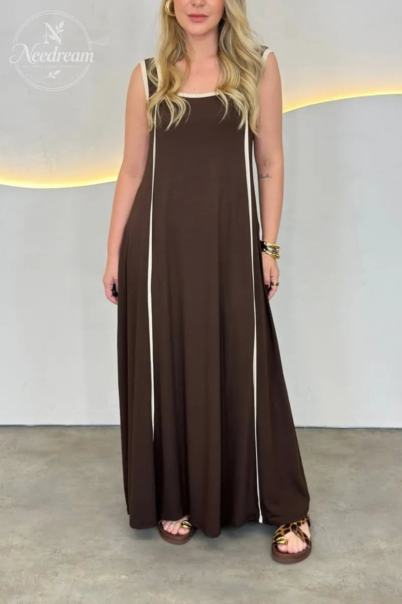 Piping Full Length A-Line Sleeveless Maxi Dress