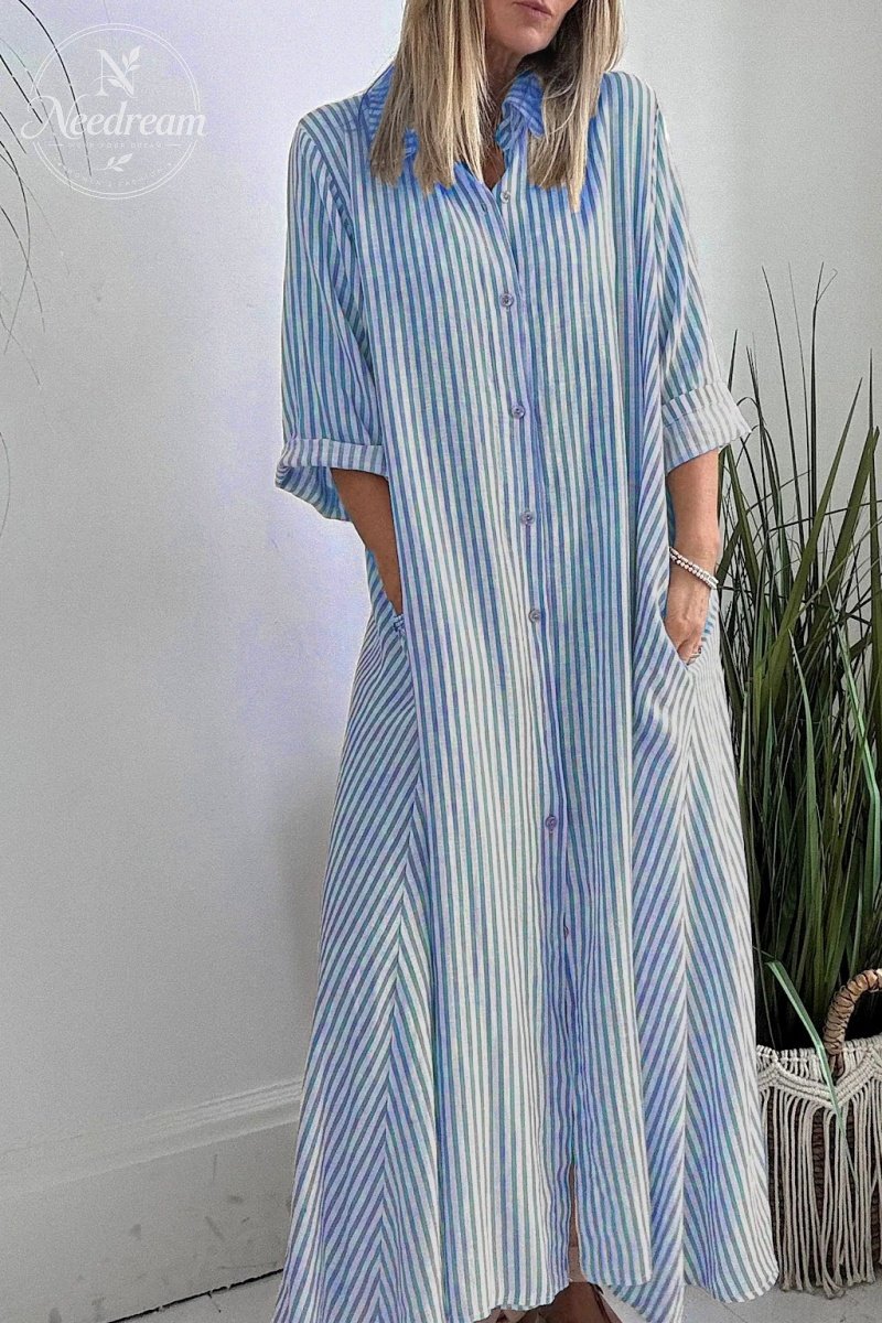 Elegant Women's Dress With A Three-quarter Sleeve And A Lapel Collar