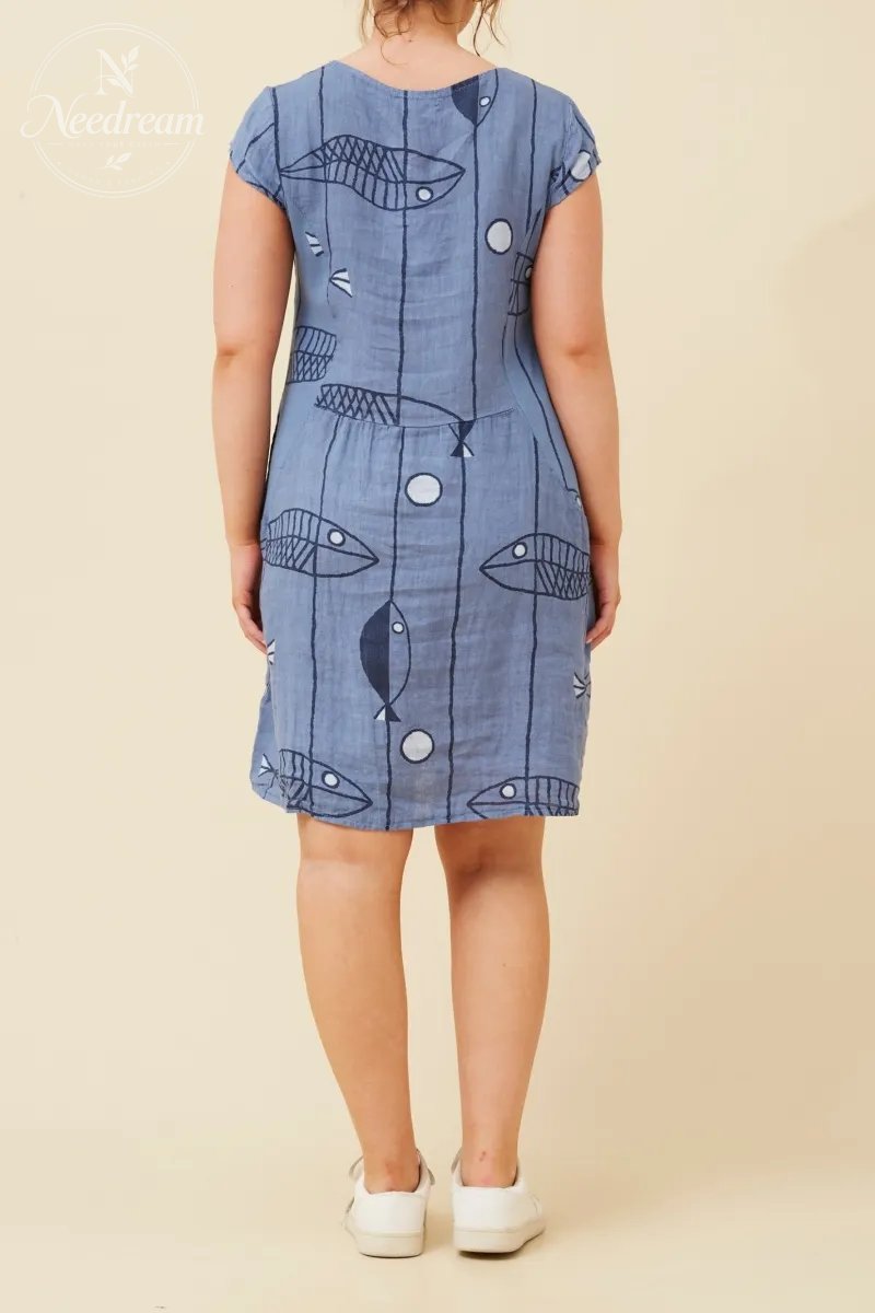 Sisley Fish Patten Linen Dress