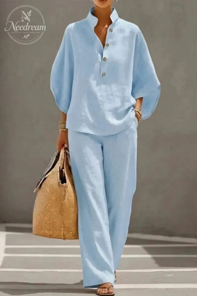 Women’s Batwing Sleeve Linen Cotton Two-Piece Set