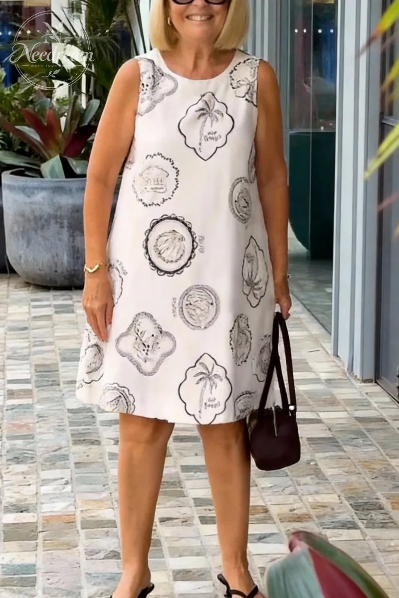 Sleeveless Linen BlendButton Detail Mini Dress