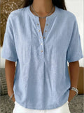 New Arrivals🔥 Women’s Casual Henley Collar Linen And Cotton Short-sleeve Shirt