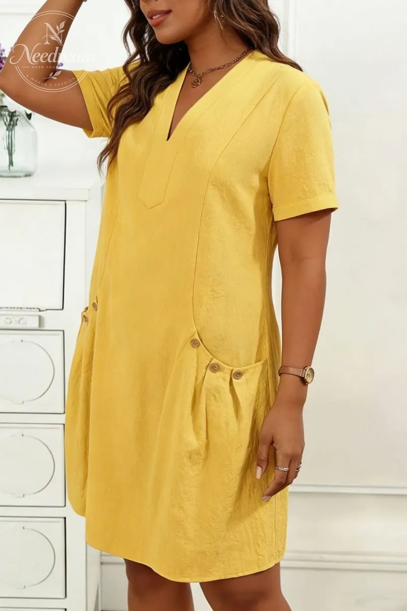 Solid Color Casual V-Neck Loose Dress