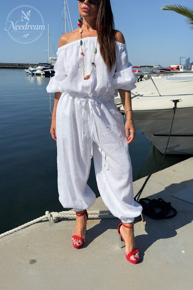 Off-Shoulder Linen Jumpsuit