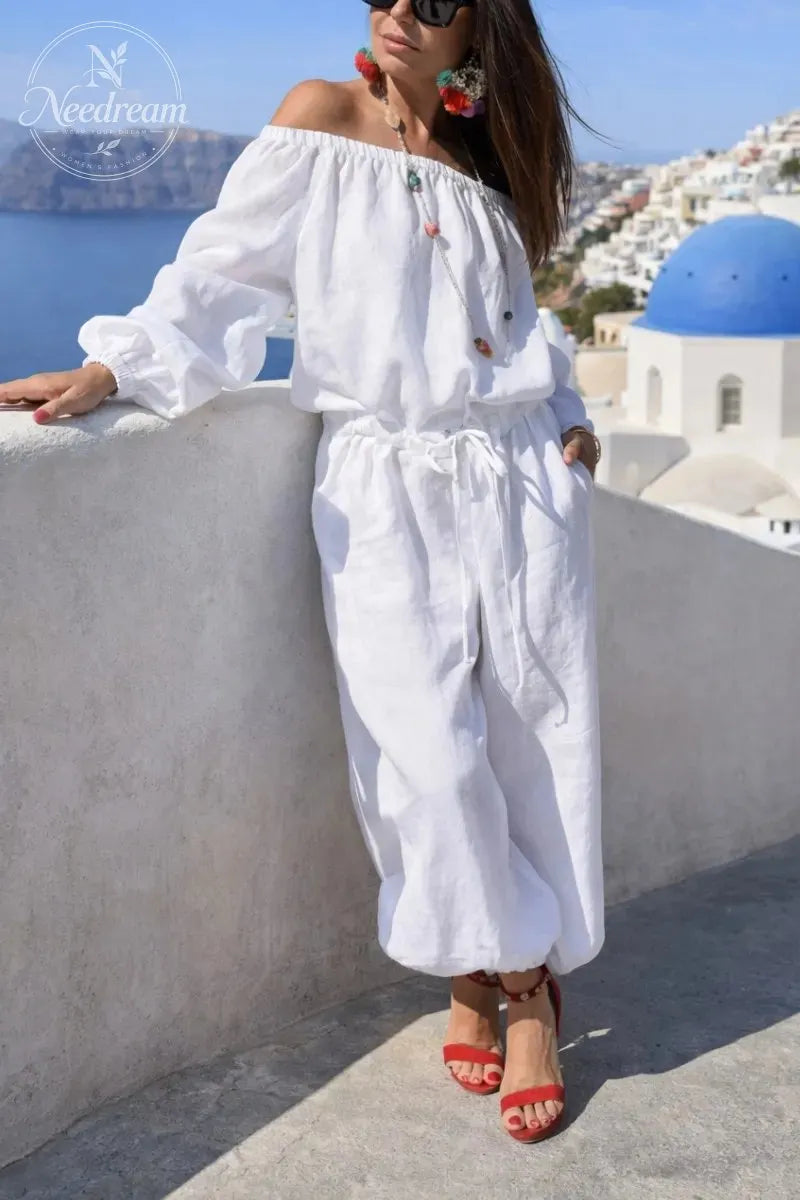 Off-Shoulder Linen Jumpsuit