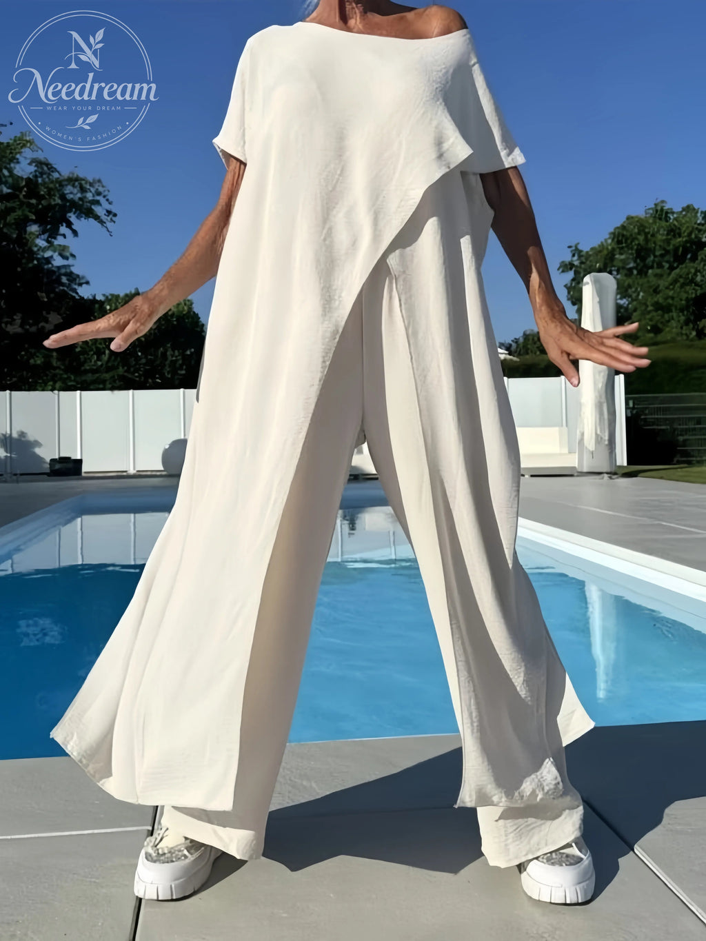 🌸Solid Color Off-Shoulder Top & Pants Set